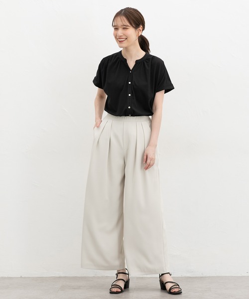 Honeys(ハニーズ)の「【ハニさら・接触冷感・UVカット】マオスキッパートップス(Tシャツ/カットソー・レディース・ブルーグリーン/ブラック/アイボリー/ボルドー・L/LL/S/M)」の21枚目の写真