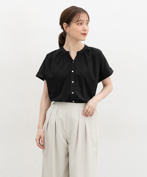 Honeys(ハニーズ)の「【ハニさら・接触冷感・UVカット】マオスキッパートップス(Tシャツ/カットソー・レディース・ブルーグリーン/ブラック/アイボリー/ボルドー・L/LL/S/M)」の22枚目の写真