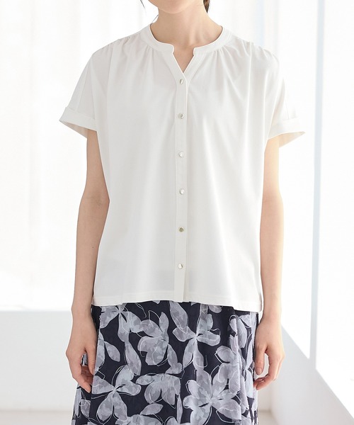 Honeys(ハニーズ)の「【ハニさら・接触冷感・UVカット】マオスキッパートップス(Tシャツ/カットソー・レディース・ブルーグリーン/ブラック/アイボリー/ボルドー・L/LL/S/M)」の14枚目の写真
