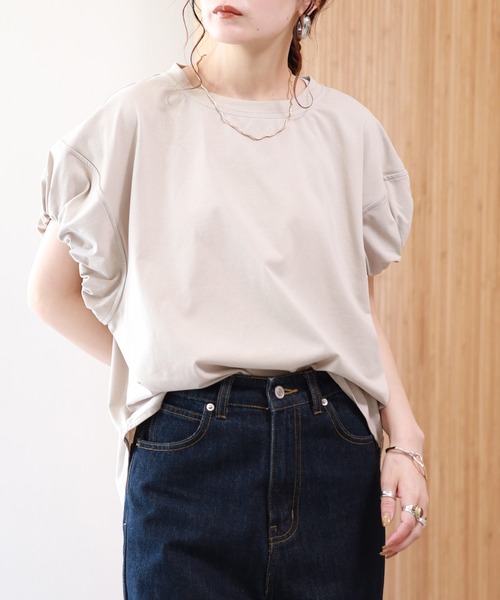 FUNALIVE(ファンアライブ)の「【MAKITO】 パフスリーブルーズチュニック(Tシャツ/カットソー・レディース・オフホワイト/ブラック/ターコイズブルー/グレイッシュベージュ・FREE)」の3枚目の写真