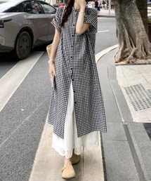 チェック柄スタンドカラーシャツワンピース
