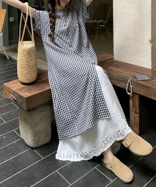 ONEP STAR（ワンピスター）の「チェック柄スタンドカラーシャツワンピース（シャツワンピース・レディース・ブラック・MEDIUM/LARGE/X-LARGE）」の5枚目の写真