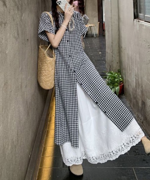 ONEP STAR（ワンピスター）の「チェック柄スタンドカラーシャツワンピース（シャツワンピース・レディース・ブラック・MEDIUM/LARGE/X-LARGE）」の7枚目の写真
