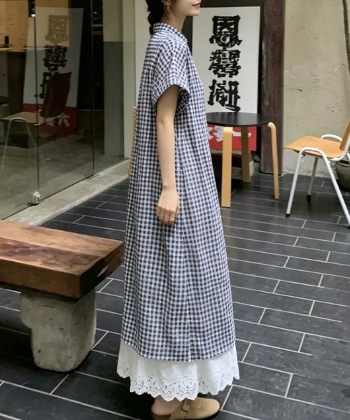 ONEP STAR（ワンピスター）の「チェック柄スタンドカラーシャツワンピース（シャツワンピース・レディース・ブラック・MEDIUM/LARGE/X-LARGE）」の10枚目の写真