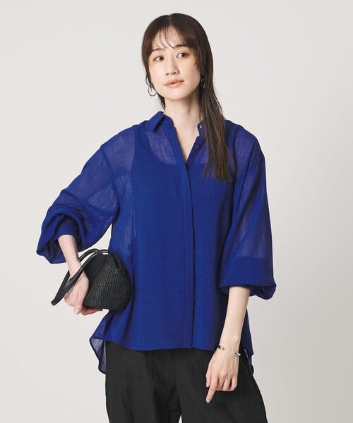 UNITED ARROWS（ユナイテッドアローズ）の「スラブ シアー シャツ ‐ウォッシャブル‐（シャツ/ブラウス・レディース・ダークブラウン/コバルトブルー/ブラック・FREE）」の3枚目の写真