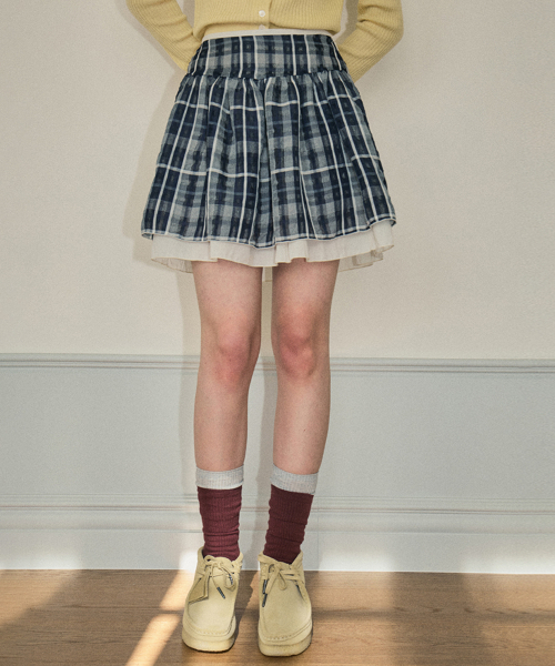 OURNOSTALGIA(アワー ノスタルジア)の「Fog check mini skirt_Navy(O25-SK02)(スカート・レディース・ネイビー・MEDIUM/SMALL)」の1枚目の写真