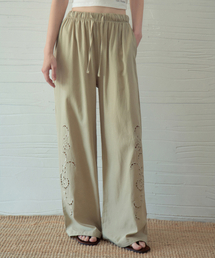 Rose Embroidered Wide Pants_Dark Green(OB6PT05)