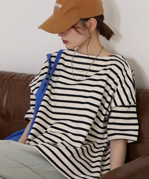OMNES(オムネス)の「バスク生地 ボックスカットソー 半袖Tシャツ(Tシャツ/カットソー・レディース・ベージュ系その他・F)」の2枚目の写真