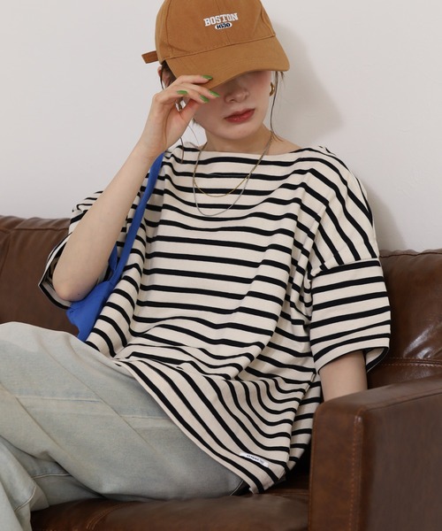 OMNES(オムネス)の「バスク生地 ボックスカットソー 半袖Tシャツ(Tシャツ/カットソー・レディース・ベージュ系その他・F)」の3枚目の写真