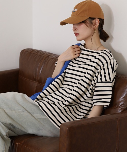 OMNES(オムネス)の「バスク生地 ボックスカットソー 半袖Tシャツ(Tシャツ/カットソー・レディース・ベージュ系その他・F)」の4枚目の写真