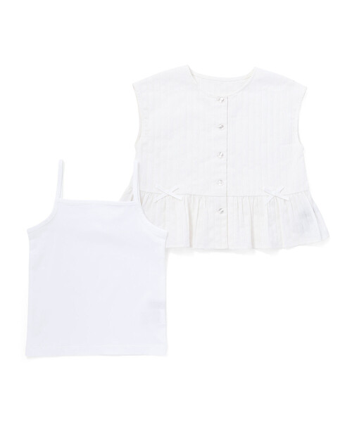 BeBe(ベベ)の「(キャミソール付)カラミストライプ裾フリルボックスブラウス(100~160cm)(シャツ/ブラウス・キッズ・ホワイト/グリーン・150cm/120cm/130cm/140cm)」の9枚目の写真