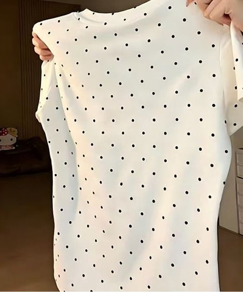 AsheKsha(アシクシャ)の「かわいい刺繍のウサギと水玉柄のラウンドネック・ストレートショルダー半袖Tシャツ(Tシャツ/カットソー・レディース・ホワイト・M)」の13枚目の写真