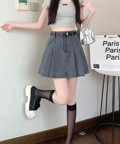 2ly2(トゥーリートゥー)の「ベルト付き デニムミニスカート(スカート・レディース・ホワイト/グレー/キャメル/ブラック・FREE)」の22枚目の写真