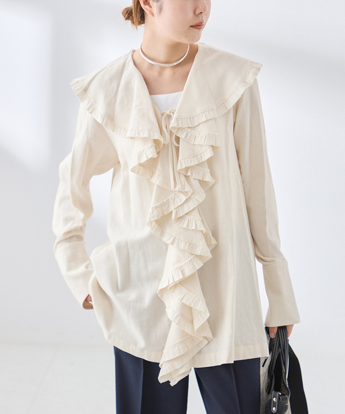 Uhr/ウーア Cotton Silk Ruffle Frill Shirt シャツ（シャツ/ブラウス