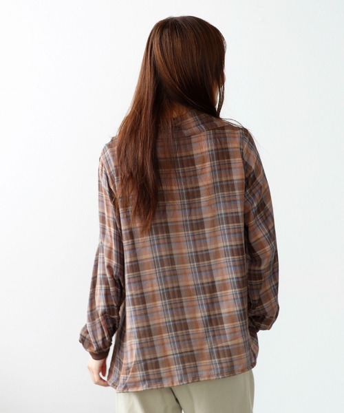 Jines(ジネス)の「シアーチェックフーディーシャツ(シャツ/ブラウス・レディース・ブラウン/ベージュ・38)」の6枚目の写真