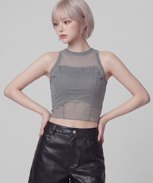 DURAS(デュラス)の「シアー切替アメスリタンク(タンクトップ・レディース・ブラック/ホワイト/グレー・FREE)」の19枚目の写真