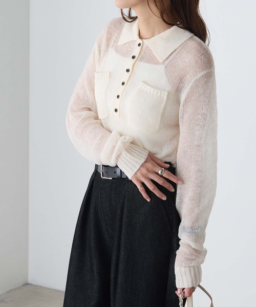BONLECILL(ボンルシール)の「モヘアライクシアーポロニットプルオーバー(ニット/セーター・レディース・チャコールグレー/ブラウン/アイボリー/レッド/グレー・FREE)」の8枚目の写真