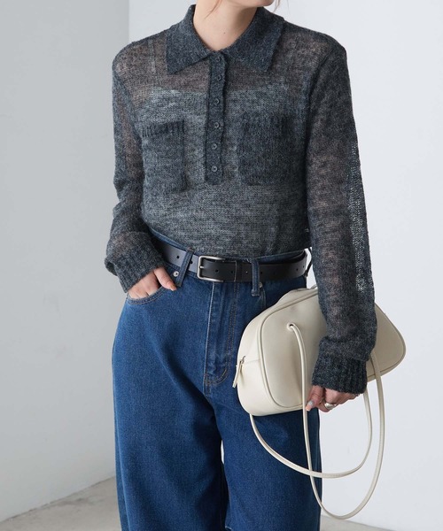BONLECILL(ボンルシール)の「モヘアライクシアーポロニットプルオーバー(ニット/セーター・レディース・チャコールグレー/ブラウン/アイボリー/レッド/グレー・FREE)」の13枚目の写真