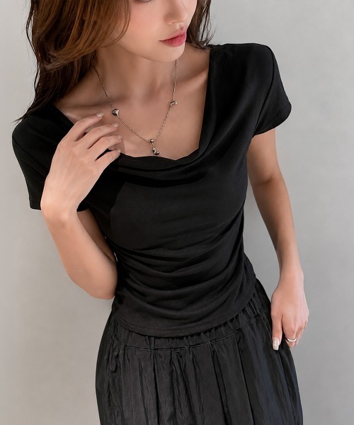 Miniministore(ミニミニストア)の「オフショルTシャツ 胸元ドレープトップス(Tシャツ/カットソー・レディース・ホワイト/ブラック/ブラウン/クリーム・FREE)」の7枚目の写真