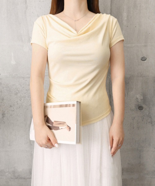 Miniministore(ミニミニストア)の「オフショルTシャツ 胸元ドレープトップス(Tシャツ/カットソー・レディース・ホワイト/ブラック/ブラウン/クリーム・FREE)」の16枚目の写真