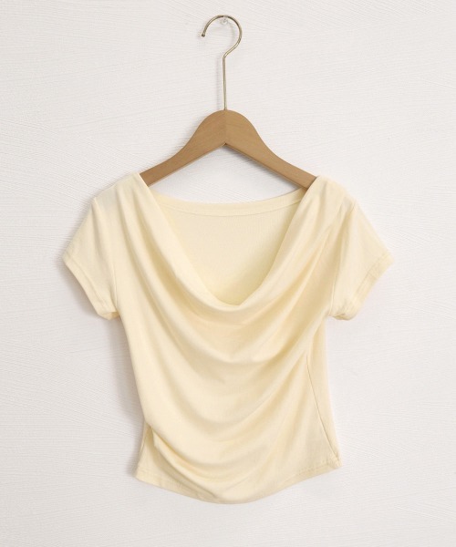 Miniministore(ミニミニストア)の「オフショルTシャツ 胸元ドレープトップス(Tシャツ/カットソー・レディース・ホワイト/ブラック/ブラウン/クリーム・FREE)」の12枚目の写真