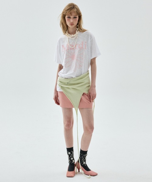 Mardi Mercredi(マルディメクルディ)の「SLUB COTTON TSHIRT FLOWERMARDI / スラブ コットン Tシャツ フラワーマルディ(Tシャツ/カットソー・レディース・ホワイト×ピンク・FREE)」の6枚目の写真