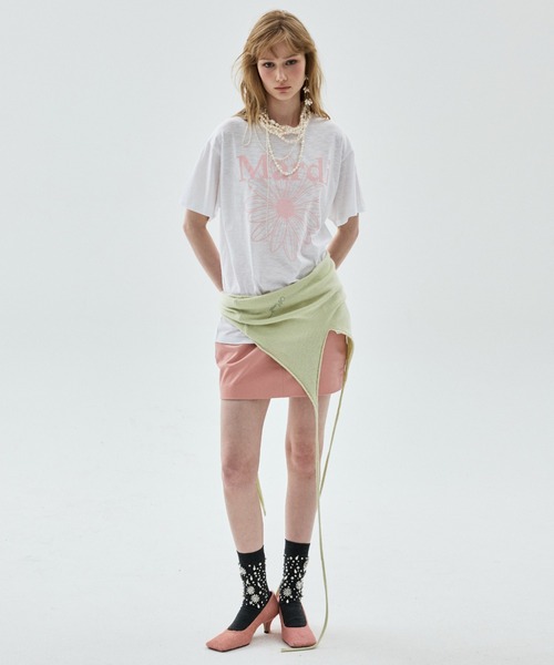 Mardi Mercredi(マルディメクルディ)の「SLUB COTTON TSHIRT FLOWERMARDI / スラブ コットン Tシャツ フラワーマルディ(Tシャツ/カットソー・レディース・ホワイト×ピンク・FREE)」の7枚目の写真