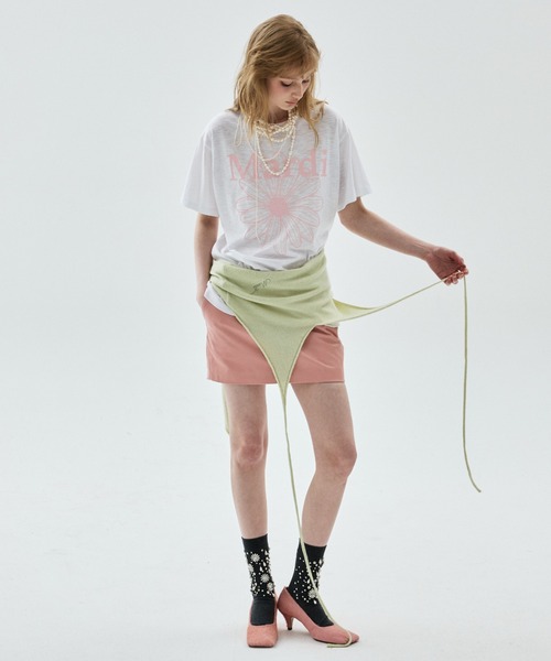Mardi Mercredi(マルディメクルディ)の「SLUB COTTON TSHIRT FLOWERMARDI / スラブ コットン Tシャツ フラワーマルディ(Tシャツ/カットソー・レディース・ホワイト×ピンク・FREE)」の5枚目の写真