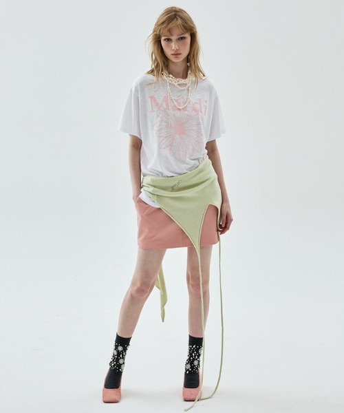 Mardi Mercredi(マルディメクルディ)の「SLUB COTTON TSHIRT FLOWERMARDI / スラブ コットン Tシャツ フラワーマルディ(Tシャツ/カットソー・レディース・ホワイト×ピンク・FREE)」の4枚目の写真