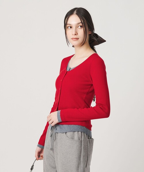 BEAUTY&YOUTH UNITED ARROWS(ビューティーアンドユースユナイテッドアローズ)の「【WEB限定】レイヤードニットカーディガン ウォッシャブル(カーディガン/ボレロ・レディース・グレー/レッド/ダークブラウン・FREE)」の3枚目の写真