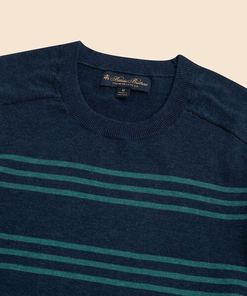 BROOKS BROTHERS(ブルックスブラザーズ)の「スーピマコットン トリプルストライプ サドルショルダー クルーネックセーター(ニット/セーター・メンズ・ネイビー・MEDIUM/SMALL/LARGE)」の3枚目の写真
