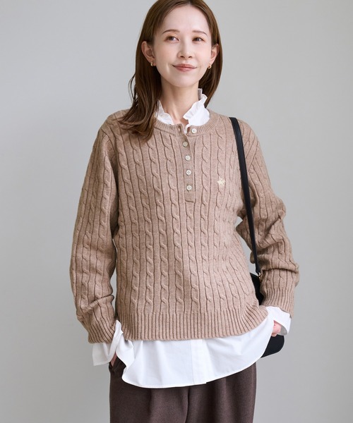 BEVERLY HILLS POLO CLUB(ビバリーヒルズポロクラブ)の「【BEVERLY HILLS POLO CLUB別注】ヘンリーネックミニケーブルニットプルオーバー(ニット/セーター・レディース・ネイビー/ベージュ系その他/レッド/グレー・FREE)」の19枚目の写真