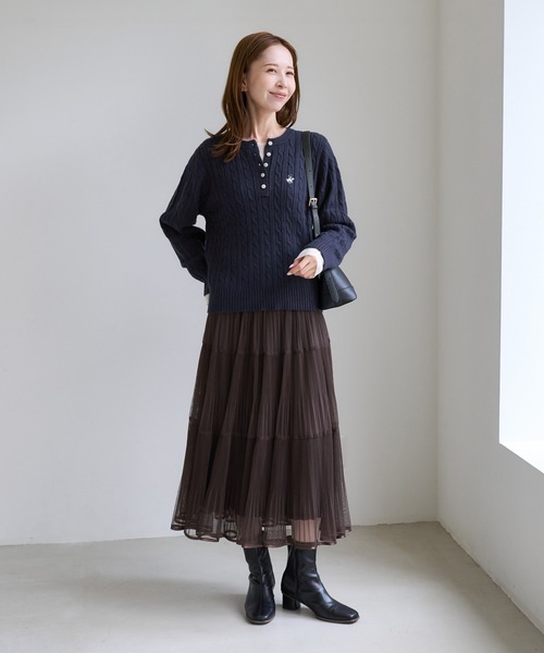 BEVERLY HILLS POLO CLUB(ビバリーヒルズポロクラブ)の「【BEVERLY HILLS POLO CLUB別注】ヘンリーネックミニケーブルニットプルオーバー(ニット/セーター・レディース・ネイビー/ベージュ系その他/レッド/グレー・FREE)」の21枚目の写真