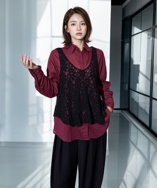 Chandelier（シャンデリア）の「ゆったり クロシェ編み キャミソール ニット ベスト（ベスト・レディース・アイボリー/ブラウン/ブラック・FREE）」の20枚目の写真