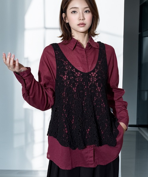 Chandelier（シャンデリア）の「ゆったり クロシェ編み キャミソール ニット ベスト（ベスト・レディース・アイボリー/ブラウン/ブラック・FREE）」の21枚目の写真