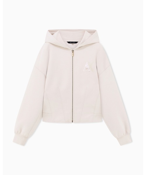 ARMANI EXCHANGE(アルマーニエクスチェンジ)の「【A|X アルマーニ エクスチェンジ】スパンコールロゴ フーデッドジップアップスウェットシャツ(スウェット・レディース・ブラック/ホワイト・LARGE/MEDIUM/SMALL/X-LARGE/X-SMALL)」の1枚目の写真