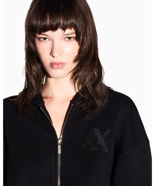 ARMANI EXCHANGE(アルマーニエクスチェンジ)の「【A|X アルマーニ エクスチェンジ】スパンコールロゴ フーデッドジップアップスウェットシャツ(スウェット・レディース・ブラック/ホワイト・LARGE/MEDIUM/SMALL/X-LARGE/X-SMALL)」の5枚目の写真