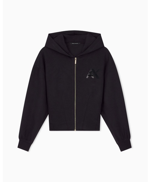 ARMANI EXCHANGE(アルマーニエクスチェンジ)の「【A|X アルマーニ エクスチェンジ】スパンコールロゴ フーデッドジップアップスウェットシャツ(スウェット・レディース・ブラック/ホワイト・LARGE/MEDIUM/SMALL/X-LARGE/X-SMALL)」の7枚目の写真
