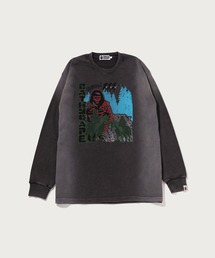 HEAVY WASHED BAPE MILITARY GRAPHIC RELAXED FIT LS TEE