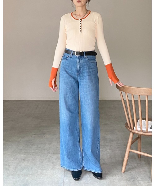 She's Closet(シーズクローゼット)の「配色バイカラー サムホール ヘンリーネック リブニット(ニット/セーター・レディース・チャコールグレー/ブラウン/アイボリー/グレー/ブラック・FREE)」の16枚目の写真
