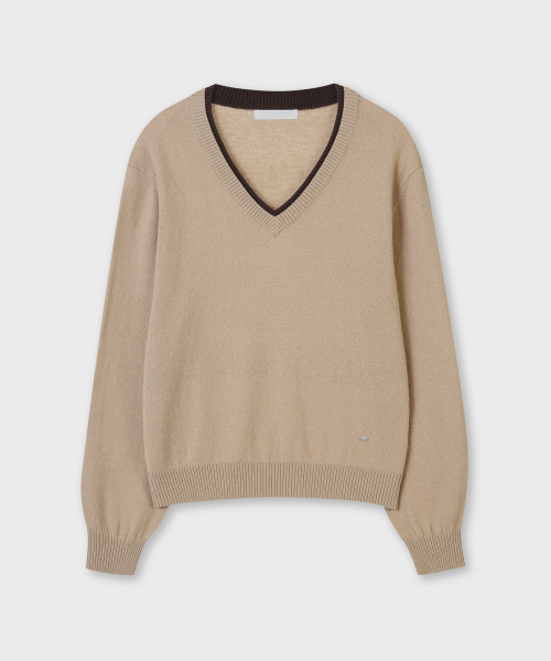 PLAC WOMEN(プレイス・ウィメン)の「カシミヤブレンドVネック配色ニット ベージュ(ニット/セーター・レディース・ベージュ・MEDIUM/SMALL)」の3枚目の写真