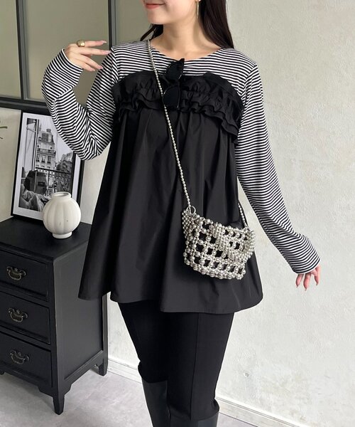 prose verse(プロズヴェール)の「デコルテフリルドッキングトップス(Tシャツ/カットソー・レディース・ブラック・LARGE/MEDIUM)」の1枚目の写真