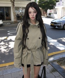 MOMU ハイネックバックルハーフトレンチコート