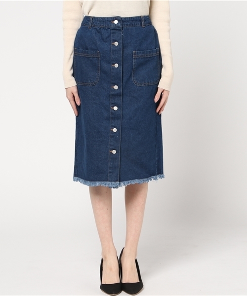 RAY CASSIN（レイカズン）の「前ボタンミディタイトスカート（スカート・レディース・ネイビー/サックスブルー・FREE）」の3枚目の写真