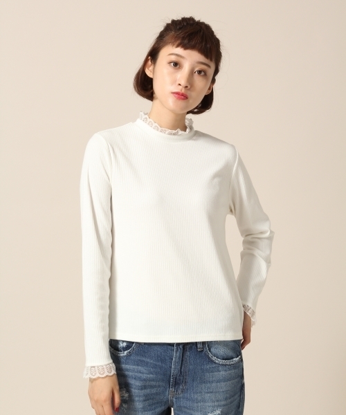 LOWRYS FARM(ローリーズファーム)の「リブレースツキハイネックLS 769225 (Tシャツ/カットソー・レディース・ホワイト/ブラック/ホワイト×ブラック・MEDIUM/LARGE)」の2枚目の写真