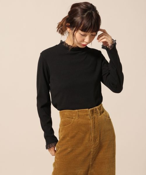 LOWRYS FARM(ローリーズファーム)の「リブレースツキハイネックLS 769225 (Tシャツ/カットソー・レディース・ホワイト/ブラック/ホワイト×ブラック・MEDIUM/LARGE)」の3枚目の写真