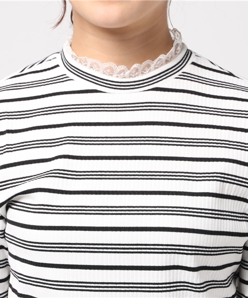 LOWRYS FARM(ローリーズファーム)の「リブレースツキハイネックLS 769225 (Tシャツ/カットソー・レディース・ホワイト/ブラック/ホワイト×ブラック・MEDIUM/LARGE)」の7枚目の写真