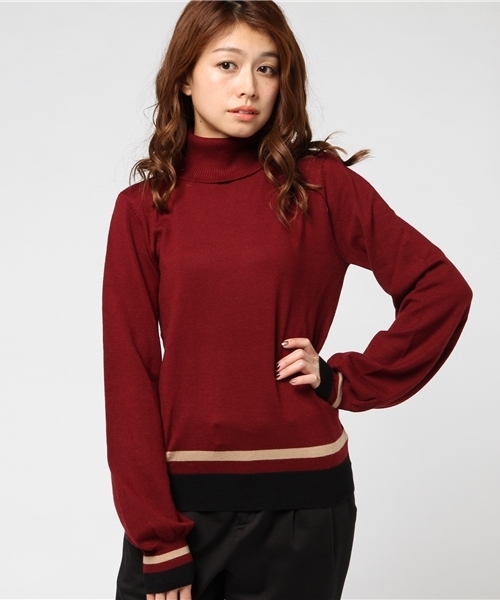 LOVELESS(ラブレス)の「【LOVELESS】WOMENS バルーンスリーブタートルニット(ニット/セーター・レディース・グレー/ワインレッド・34/36)」の1枚目の写真
