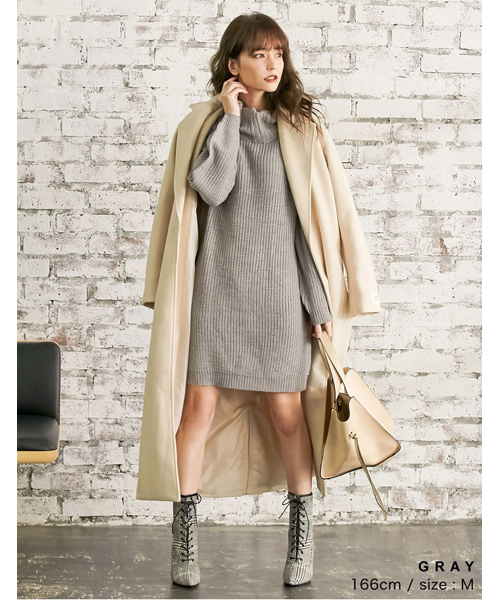 希少人気✨ルネ　ドッキングニットツイードワンピース　ロゴプレート　タートルネック ざっくりルーズタートルネックニットワンピース（ワンピース