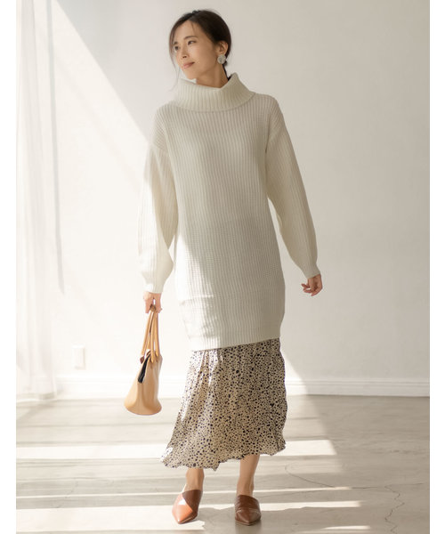 ざっくりルーズタートルネックニットワンピース（ワンピース